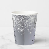 90e verjaardag zilverglittermonogram papieren bekers (Rechts)