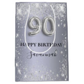 90e verjaardag zilverglitterstofmonogram medium cadeauzakje (Voorkant)