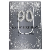 90e verjaardag zilverglitterstofmonogram medium cadeauzakje (Achterkant)