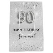 90e verjaardag zilverglitterstofmonogram medium cadeauzakje (Achterkant)