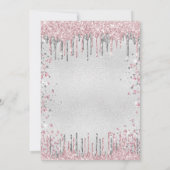 90e verjaardag zilverkleurige roze glitter stof kaart (Achterkant)