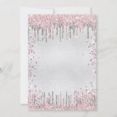 90e verjaardag zilverkleurige roze glitter stof kaart (Achterkant)