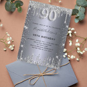 90e verjaardag zilvermetalen glitterstofglazuur kaart