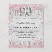 90e verjaardag zilverroze budgetuitnodiging flyer (Voorkant)