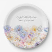 90e Verjaardag Zomer Waterverf Bloemen Custom Papieren Bordje (Voorkant)