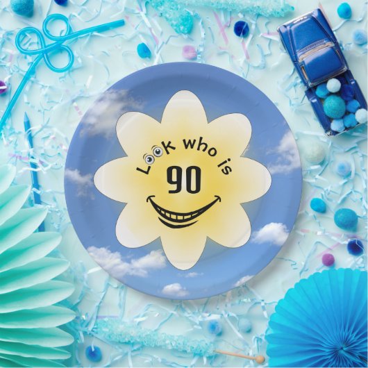 90e verjaardag Zomerzon en wolken Papieren Bordje (Feest)