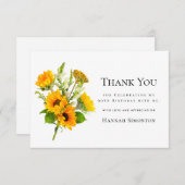 90e verjaardag zonnebloem boeket gepersonaliseerd bedankkaart (Voorkant / Achterkant)