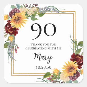 90e verjaardag Zonnebloemen Bedankt Vierkante Sticker