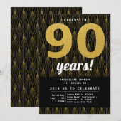 90e verjaardag, zwart en goud kaart (Voorkant / Achterkant)
