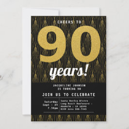 90e verjaardag, zwart en goud kaart