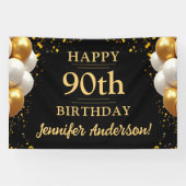 90e verjaardag zwart en goud spandoek (Horizontaal)