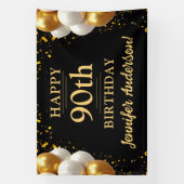 90e verjaardag zwart en goud spandoek (Verticaal)
