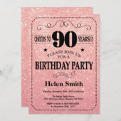 90e verjaardag zwart en roze roodbruin glitter kaart (Voorkant / Achterkant)