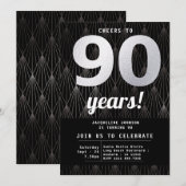 90e verjaardag zwart en zilver kaart (Voorkant / Achterkant)