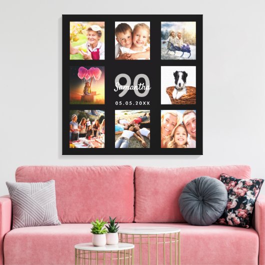90e verjaardag zwart fotocollage monogram canvas afdruk (Insitu (Woonkamer))