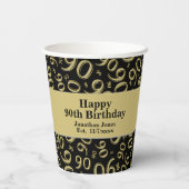 90e verjaardag zwart/Gold Random Number Pattern 90 Papieren Bekers (Achterkant)
