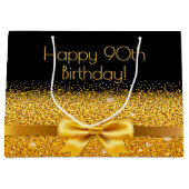 90e verjaardag zwart goud boog groot cadeauzakje (Voorkant)