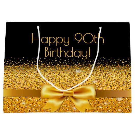 90e verjaardag zwart goud boog groot cadeauzakje (Voorkant)