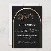 90e verjaardag zwart goud boog save the date (Voorkant)