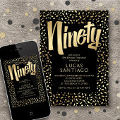 90e verjaardag Zwart Goud Confetti Kaart