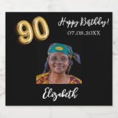 90e verjaardag zwart goud foto sparkling wijnetiket (Enkel label)