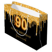 90e verjaardag zwart goud glitter druppelt naam groot cadeauzakje (Achterkant Gekanteld)