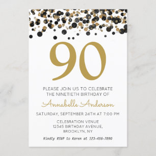 90e Verjaardag Zwart Goud Glitter Sparkle Confetti Kaart