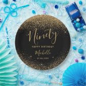 90e verjaardag Zwart Goud Glitter Sparkles Naam Papieren Bordje (Feest)