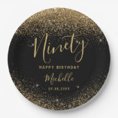 90e verjaardag Zwart Goud Glitter Sparkles Naam Papieren Bordje (Voorkant)