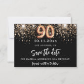 90e verjaardag zwart goud glitter sparkles save the date (Voorkant)