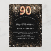 90e verjaardag zwart goud glitter sparkles uitnodiging briefkaart (Voorkant)