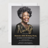 90e verjaardag zwart goud minimale moderne foto kaart (Voorkant)