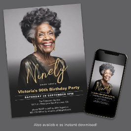 90e verjaardag zwart goud minimale moderne foto kaart