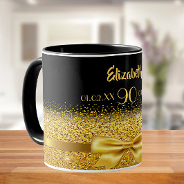 90e verjaardag zwart goud naam klassiek elegant mok