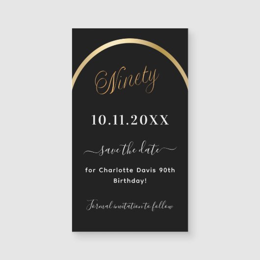 90e verjaardag zwart goud Save the Date magneet (Voorkant)