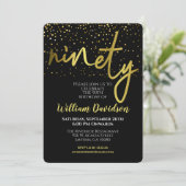 90e verjaardag Zwart Goud Typografie Kaart (Staand voorkant)