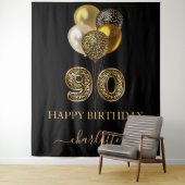 90e verjaardag zwart gouden luipaard naam script wandkleed (In situ)