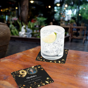 90e verjaardag zwart gouden sterren foto kartonnen onderzetters