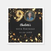 90e verjaardag zwart gouden sterren foto servet (Voorkant)