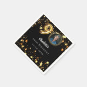 90e verjaardag zwart gouden sterren foto servet (Hoek)