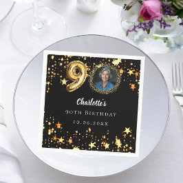 90e verjaardag zwart gouden sterren foto servet