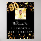 90e verjaardag zwart gouden sterren foto welkom poster (Voorkant)