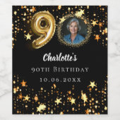 90e verjaardag zwart gouden sterren foto wijn etiket (Enkel label)