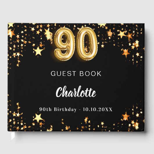 90e verjaardag zwart gouden sterren gastenboek (Voorkant)