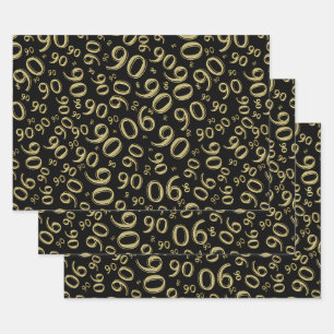 90e verjaardag zwart & goudgrijs patroon inpakpapier vel