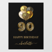 90e verjaardag zwart goudluipaard naamscript raamsticker (Vel)