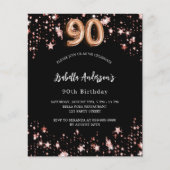 90e verjaardag zwart roos gouden budget uitnodigin flyer (Voorkant)