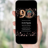 90e verjaardag zwart roos gouden fotosterren luxe kaart