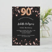 90e verjaardag zwart roos gouden sterren kaart (Staand voorkant)