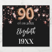 90e verjaardag zwart roos gouden sterren sparkling wijnetiket (Enkel label)